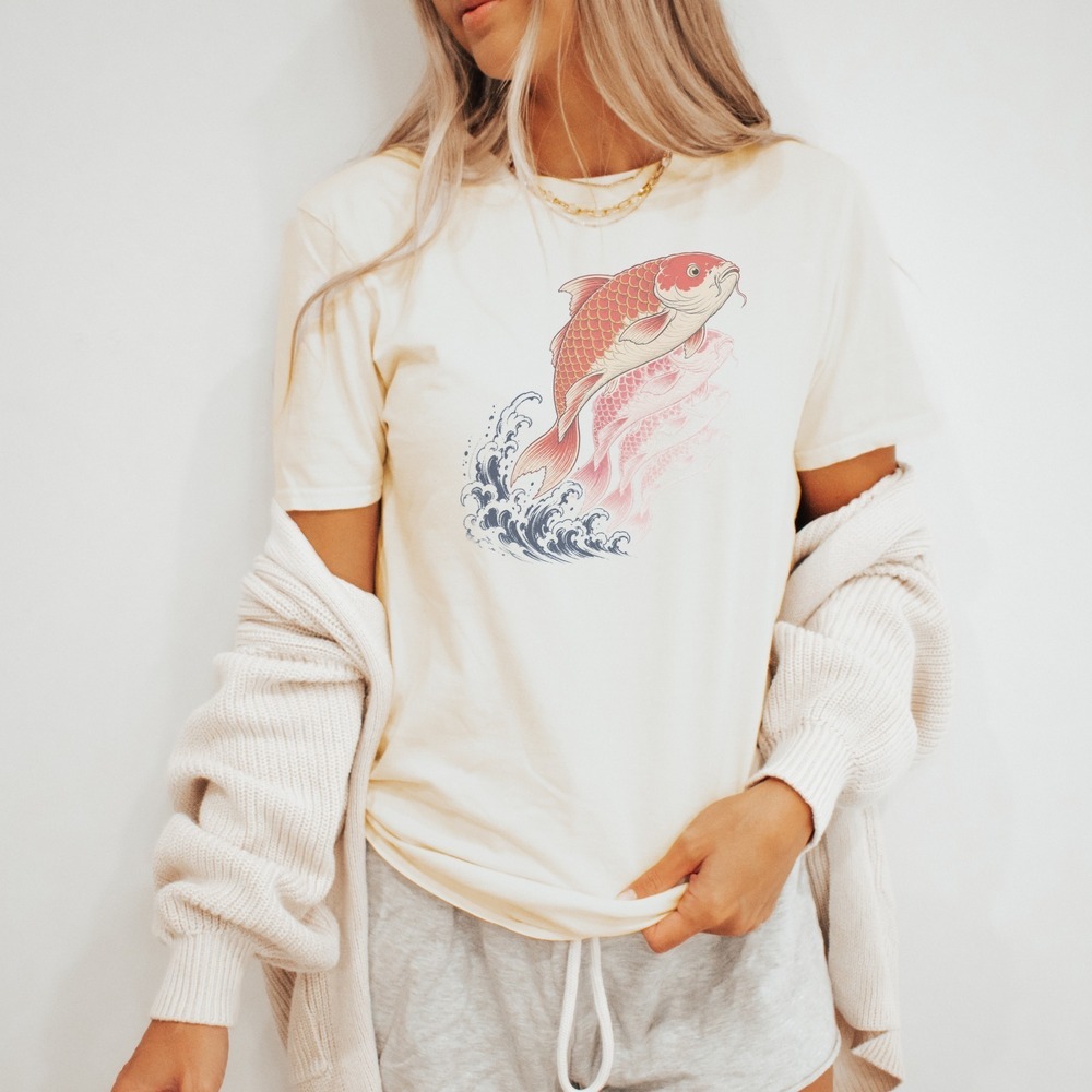 Koi Leaping from Cresting Waves with Ghost Reflection Tee